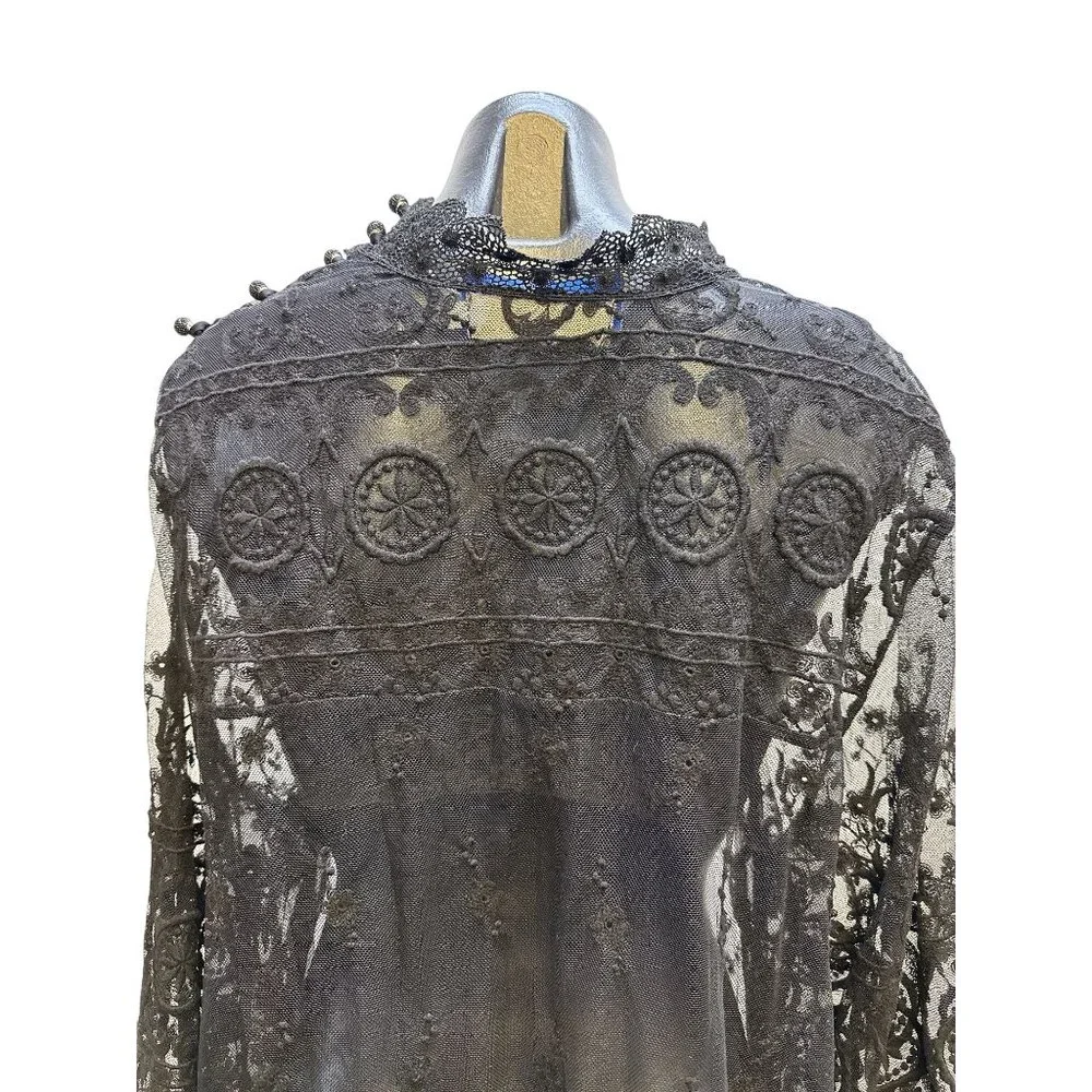 4 Love And Liberty Black Sheer Embroidered Lace Blouse w/Bell Sleeves Size XL - Picture 3 of 10